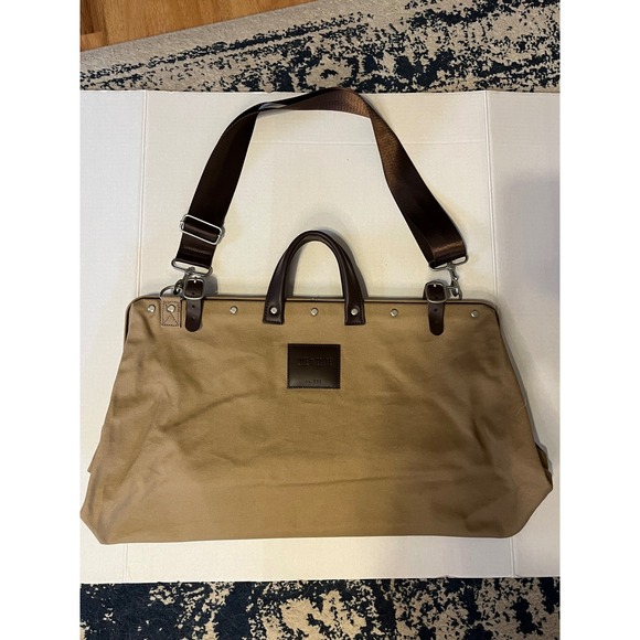 Line of Trade No. 0312 Tan Canvas Leather Trim Weekender Duffel Bag Mens Travel - Picture 4 of 11